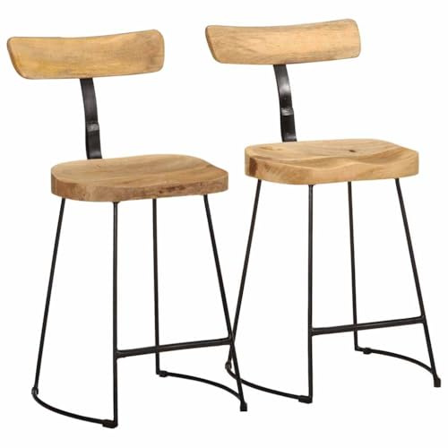 vidaXL bar stools set - 2 pcs solid mango wood/iron 49x43x79 cm - versatile kitchen/bar seating - brown & black
