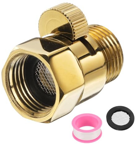 sourcing map Brass Chrome Shower Head Shut Off Valve, G1/2 Shower Control Valve Water Pressure Regulator Replacement for Shower System with PTFE Tape (Gold, 39mm/1.54)