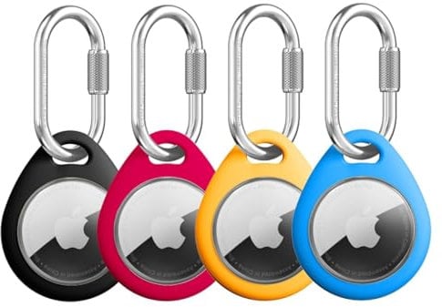 UNBREAKcable Holder for Apple AirTag (4 Pack) - TPU Protective Case with 304 Stainless Steel Twist Lock Carabiner Clip, Anti-Lost, Waterproof, Snug Fit, Anti-Scratch, 4 Colours