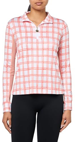 Stella Parker Women's Performance 1/2 Zip Polo Pullover – UPF 50+, Stretch Fabric, Inner Arm Mesh Inserts, Plaid, X-Small