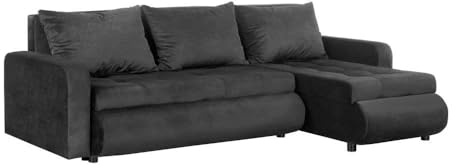 FORNIRO 24 Serena Ecksofa 226x143x83cm Graphit Wohnzimmer Couch Schlafsofa | Mit Schlaffunktion & Bettkasten - L-Form - Kissen - Stoff Premium | ausziehbar Gäste bequem Stauraum Design hochwertig robust