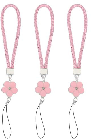 PATIKIL Phone Lanyard Wrist Straps, 3 Pcs Creative Braided Flower Phone Charm Straps Wrist Lanyard for Case Camera Keychain Hand String, Pink