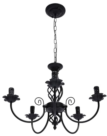 CHIMHOON 5 Flammig Vintage Hänge Leuchte, Kronleuchter Schwarz, Decken Beleuchtung Licht, Deckenlampe, Wohnzimmer Lampen E14, Retro Deckenbeleuchtung, Antik Leuchte