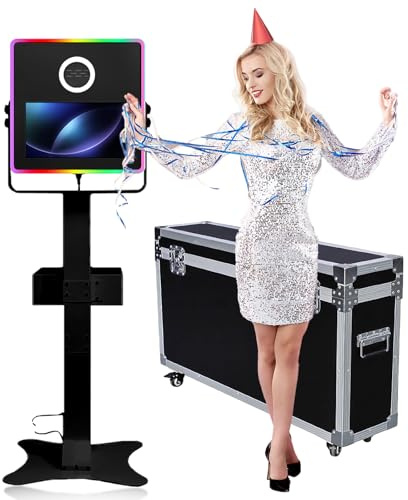 Tragbare 15,6-Zoll-DSLR-Spiegel-Fotokabinen-Maschine, Touchscreen mit RGB-Licht, Fotokabine für Hochzeitsfeier (Schwarz,Fotokabinen-Maschine)