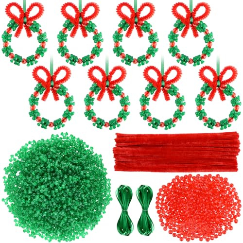 CHRORINE 60 Stück Weihnachts Perlen Ornament Set, Weihnachts Bastelkranz Dreiförmige DIY Perlen zum Aufhängen am Weihnachtsbaum, Weihnachtsparty Dekoration