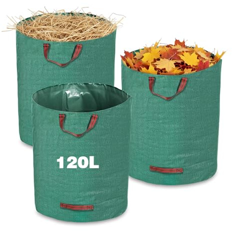HMCEY 3 X 120 L Sac Herbes Jardin Ultra Résistant,Sac Dechets Verts,Sacs Gravat RéUtilisable,Chantier Sacs a Vegetaux Avec Poignées,Poubelle Jardin Big Bag,Ramassage de Feuilles pour Mauvaises Herbes