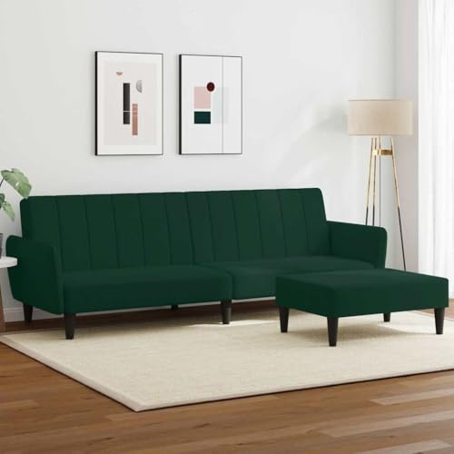 Yisssmeng Schlafsofa 2-Sitzer Dunkelgrün Samt 220x84,5x69 cm Ausziehbar als Bett inkl. Hocker, Modernes Design & Robustheit für Wohnzimmer Gästezimmer Büro