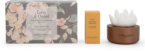 Laura Ashley Duftblume Raumduft Diffuser (10ml) | Lotus & Orchid | Dekorative Blume in Glasvase | Edle Geschenkidee in Design-Box