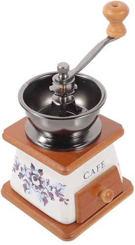 NUOBESTY Moulin à Café Manuel en Céramique Rétro, Compact et Portable, Broyeur pour Grains de Café et Poivre, Usage Domestique, Design Vintage, 1 Pièce, Outil de Broyage Cuisine pour