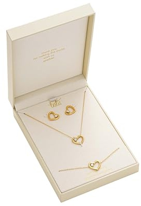 Leslii Schmuckset mit Herz Motiv, Ohrringe, Armband und Halskette, Verpackt in Box Edelstahl wasserfest