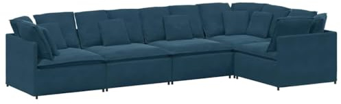 QJBSAVVA Modulares Sofa Samt Blau - XXL Wohnlandschaft mit 5 Modulen, 400x200x64 cm, Flexibles Ecksofa Set inklusive 21 Kissen, Stabiler Metallrahmen für Wohnzimmer und Loungebereich