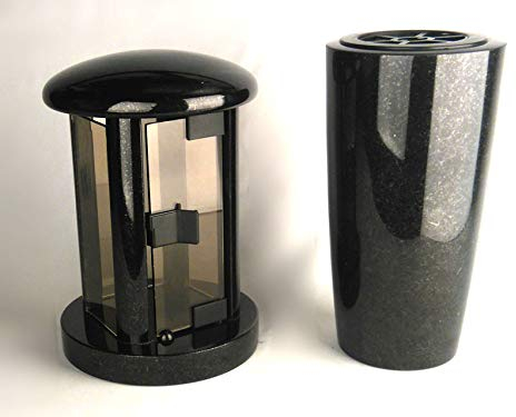 designgrab Grablampe Tao und Grabvase Elegance XL aus Granit Schwedisch Black