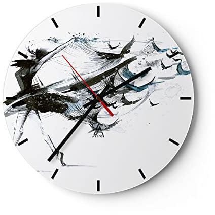 Modern Wanduhr Tanz eine Frau Ballett Aktivität 40x40cm Rund Groß Wand Uhr Glas Analog Zimmeruhren Küche Büro Wohnzimmer Glasuhr Wall Clock Dekoration Design Wanddekoration Küchenuhr C3AR40x40-3078