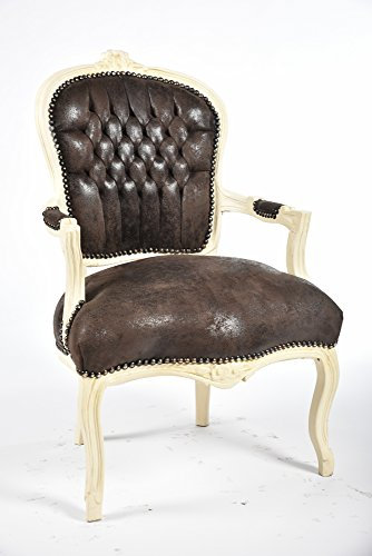 Way Home Store Sessel Barock Luis Cream und Kunstleder braun 63 x 65 x 94 cm