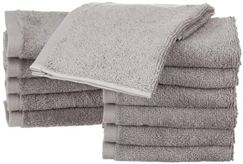 Amazon Basics Gesichtshandtücher für Badezimmer, 100 % Baumwolle, besonders saugfähiger Waschlappen, schnelltrocknend, Handtücher für Beautysalon, 30 x 30 cm, Grau, 12er-Pack