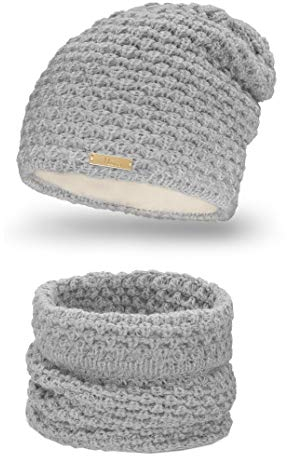 Mikos* Winter Kombi Set aus Winter Schal und passender Strickmütze/Beanie (690) (Grau)