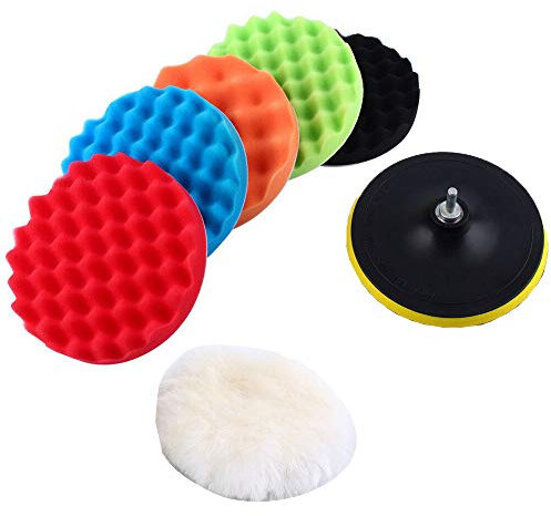 QUANHAO Esponja Pulir para coche, esponja pulir coche, adaptador accesorio taladro Pulidora Pulido Lana Kit Encerado Para el Coche Encerado Lijado,Almohadilla de pulido (8 piezas)