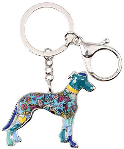 WEVENI Emaille Legierung Windhund Hund Schlüsselanhänger Greyhound Schlüsselring Geschenk Auto Brieftasche Tasche Charms Für Frauen Mädchen (Blau)