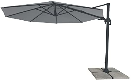 paramondo parapenda Plus Ampelschirm Ampelsonnenschirm, 360° Schwenkbar, Axiale Neigung, Kurbelbedienung, Stahl-Standkreuz und Gestell in Anthrazit, Rund, Grau, Ø 3,5 m