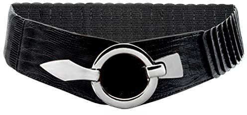 Glamexx24 Elastischer Damen Taillengürtel gürtel 6cm breiter Hüftgürtel mit silberner Ring (Schlange schwarz, Taillenweite 75cm-110cm)