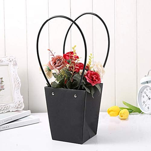 10pcs Kraft Paper Flower Bags with Handle Waterproof Paper Flower Bouquet Bags Box Fresh Flower Plant Gift Party Bags Florist Bags Durable Paper Carrier Bag Tote Bag for Birthday Wedding Party Favors