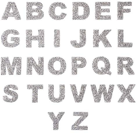 PandaHall 26pcs Rhinestone Iron on Letter Patches Sew on Alphabet Self-Adhesive Stickers Crystal A-Z Letter Badge Decorate Repair Patches for Hats Shirts Shoes Jeans Bags Silver
