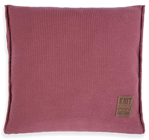 KNIT FACTORY - Uni Zierkissen - Quadratische Sofa Kissen - Stone Red - Gestrickter Dekokissen - Couchkissen - 50x50 cm - Kissenbezug mit Füllung und Bezug