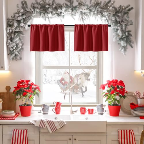 XTMYI Volants zum Valentinstag für Küchenfenster, rot, verdunkelnd, Urlaub, romantische Dekoration, Volantvorhänge für Wohnzimmer, 2 Paneele, 40,6 cm Länge