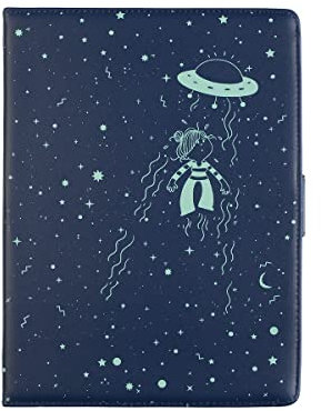 WONDEE Funda Tablet Universal de 10,2 a 10,4 Pulgadas - Tipo Libro con Diseño de Ovni sobre Fondo Azul Marino