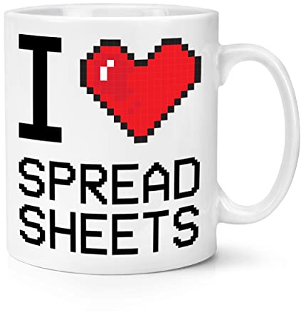 I Love Spreadsheets Pixel Heart 10oz Mug Cup Work Nerd Geek Office