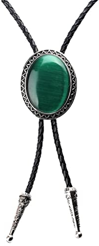 zalati Bolo-Krawatte mit natürlichem grünem Stein, geflochtenes PU für Krawatte, Western, grün, Einheitsgröße