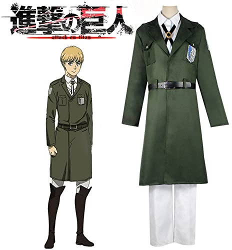 Jiumaocleu Anime Cosplay Anzug, Pfadfinderlegion Freiheit Flügel Kostüm Set Lange Jacke, Hemd und Hose, Eren Jaeger Mikasa Ackermann Cosplay Umhang Uniform Vertikaler Kragen