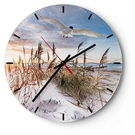 ARTTOR Moderne Wanduhr 30x30cm Rund Glasuhr Landschaften Maritim - 4902 | Möwe Meer Küste Glas Analog Wanduhr Lautlos Wanddekoration Wohnzimmer Büro Küche Wanddeko Küchenuhr Geräuschlos ARTTOR