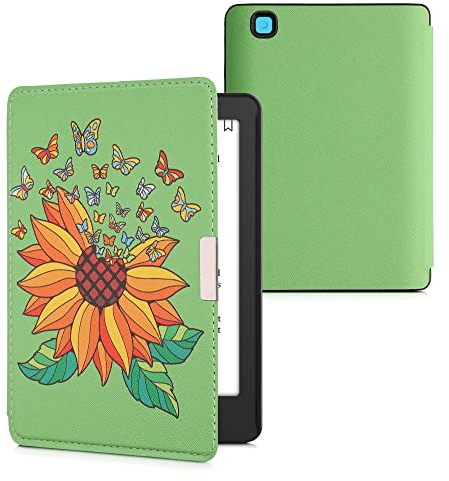 kwmobile Étui Compatible avec Kobo Aura Edition 2 Coque - Étui à Rabat magnétique Tablette eReader Similicuir - Jaune-Vert