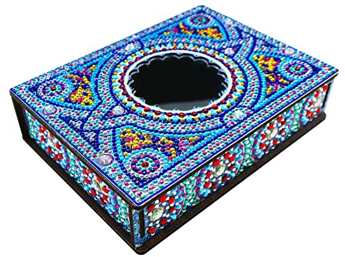 Klassische Mandala Diamond Painting Schmuckkästchen Aufbewahrungsbox DIY Diamant Malerei Schmuckaufbewahrung Holz Organizer Box Geschenke (G)