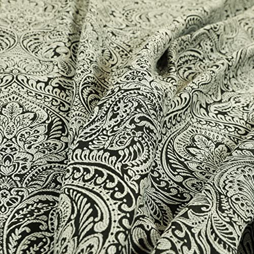Redbrick Mill Fabrics Lightweight Chenille Damask Floral Pattern Furnishing Upholstery Curtain Fabric by The Metre, Black, 135cm Width (Per Metre)