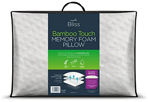 Snuggledown Bamboo Memory Foam Pillow 1 Pack - Breathable Orthopedic Pillow with Medium Support for Side Sleepers | 2-Year Guarantee, UK-Made, Non-Allergenic, Zipped Washable Cover (38 x 64cm)