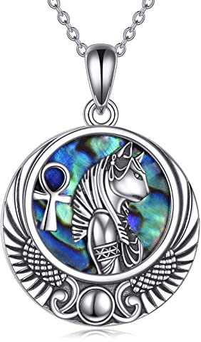 YFN Bastet Göttin Halskette Sterling Silber Ägyptische Katze Anhänger Kette Abalone Schale Ägypten Schmuck Geschenke für Damen