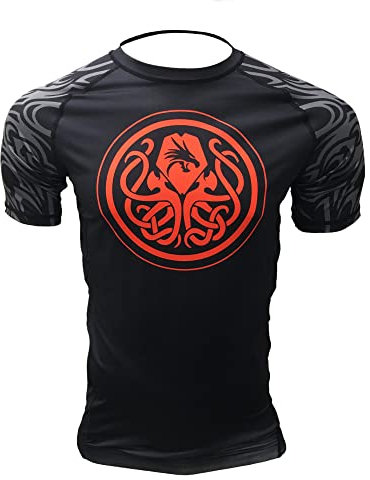 Gruff Combat BJJ Rash Guards Grappling MMA Jiu Jitsu No Gi UFC Shirt Fight Wear, Short Sleeves, Silver-octo2, Large