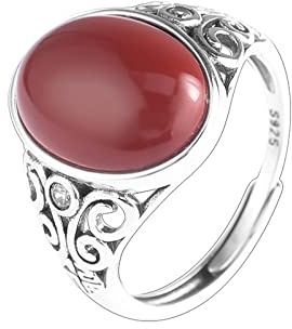 ARTQ Steinring Roter Achat Naturstein Breite Ringöffnung Verstellbarer Ring Modischer Einfacher Stapelbarer Ring Frauen Jubiläen Geschenk Für Frau Freundin Mutter