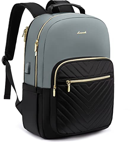 LOVEVOOK Rucksack Damen, Laptoprucksack mit Laptopfach 15.6 Zoll Schulrucksack Mädchen Teenager mit USB Ladeanschluss, Arbeitsrucksack Rucksäcke Elegant, Grau Schwarz