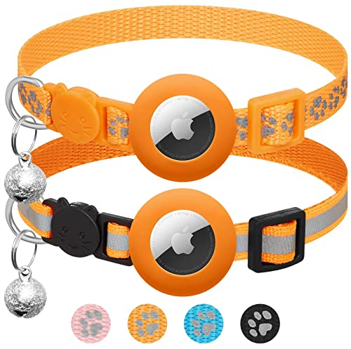 2er Pack kompatibel mit Airtag Katzenhalsband mit Glocke,Reflektierend GPS Tracker Katze kompatibel mit Apple Airtag Hülle,Personalisiert kompatibel mit Airtag Halsband Katze mit Sicherheitsverschluss