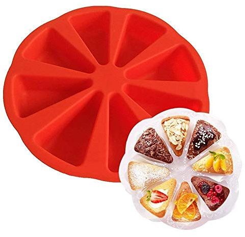 zukent Non Stick Baking Trays Silicone Baking Moulds 8 Cavity Triangle Cake Mould Pizza Pan Reusable Cake Pan Heat-Resistant Portion Mould for Pizza Muffins Brownie Chocolate - Red