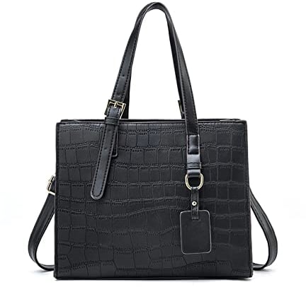 NICOLE & DORIS Frauen Handtasche Elegante Henkeltasche Damen Schultertaschen PU Leder Tote Tasche Mode Handtaschen Umhängetasche Kroko Optik Handtasche für Arbeits Alltags Schwarzes Krokodil