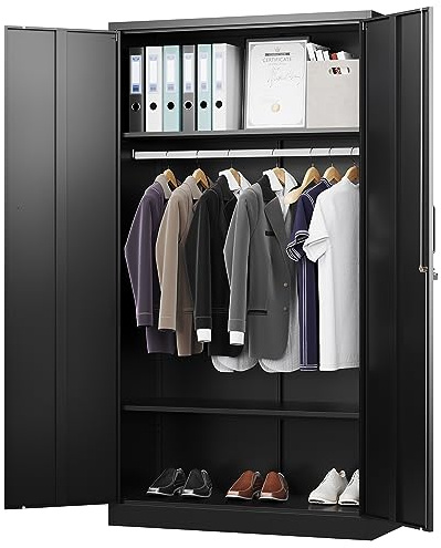 Letaya Metal Wardrobe Cabinets with Lock,Clothing Locker 72 X 36 X 18 Storage Cabinets for Home Room,Fire Department, School, Employee,Gym,Government (Black)