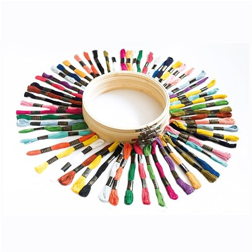 Korbond Embroidery Hoop & Embroidery Floss Bulk Bundle - x6 8 Inch Embroidery Hoop Plus 60 Skeins of 6 Strand Embroidery Floss