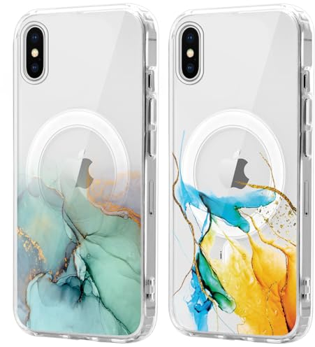 Xylota 2 Stück Magnetisch Hülle für iPhone X/XS 5.8 '' [Kompatibel mit MagSafe], Marmor Muster Mädchen Aesthetic Design Klare Handyhülle, TPU Stoßfeste Transparent Schutzhülle für iPhone X/XS