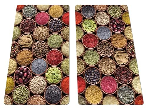 Metrox Ceramic Hob Cover 60 x 52 cm (Pack of 2, Each 30 x 52) Hob Cover Plates Induction Hob Protection Decorative Glass Plate Chopping Board Safety Glass Splash Guard (Spices), A1900