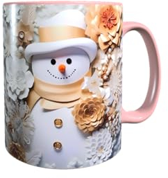 Druck-66 Weihnachtstasse Schneemann Weiß Gold Creme 3D Keramik Tasse Rund