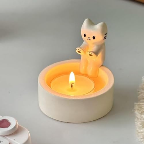 Kerzenhalter Katze Wärmt Pfoten Teelichthalter Katze Wärmt Sich Pfoten Süß Candle Holder Kerzenständer Keramik Katzendesign Tischdeko Haus Deko (B)